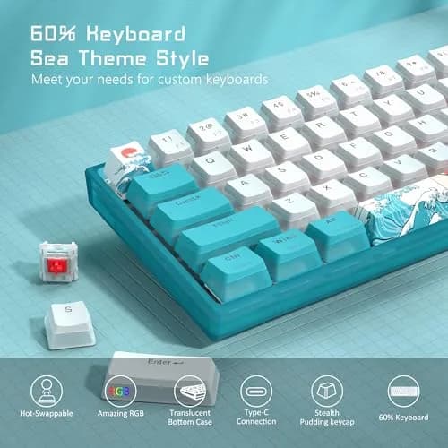 Womier WK61 V2 Mechanical RGB Wired Gaming Keyboard 61 Keys Hot-Swappable Linear Red Switch | Compatible with PC/MAC thumbnail 2