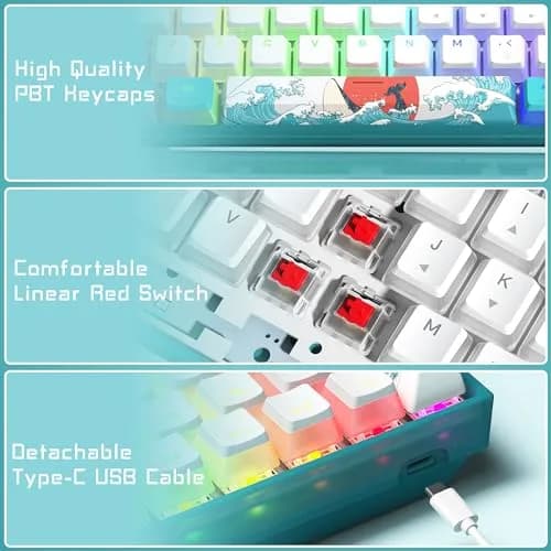 Womier WK61 V2 Mechanical RGB Wired Gaming Keyboard 61 Keys Hot-Swappable Linear Red Switch | Compatible with PC/MAC thumbnail 3