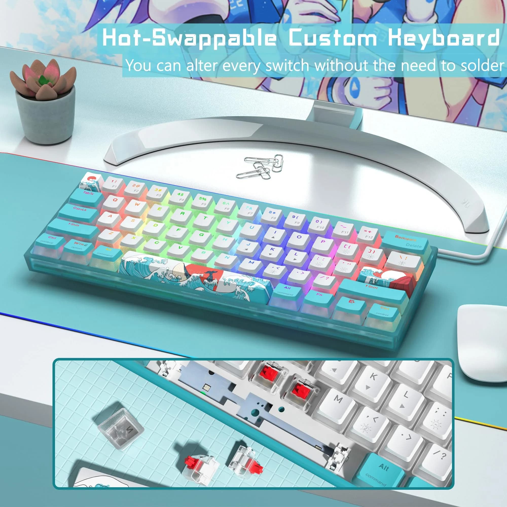 Womier WK61 V2 Mechanical RGB Wired Gaming Keyboard 61 Keys Hot-Swappable Linear Red Switch | Compatible with PC/MAC - view 4