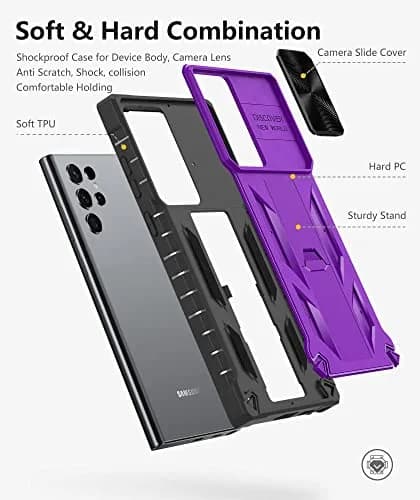 SOiOS Samsung Galaxy S23 Ultra Case with Kickstand & Slider Purple | Military Grade Heavy Duty Protection thumbnail 5