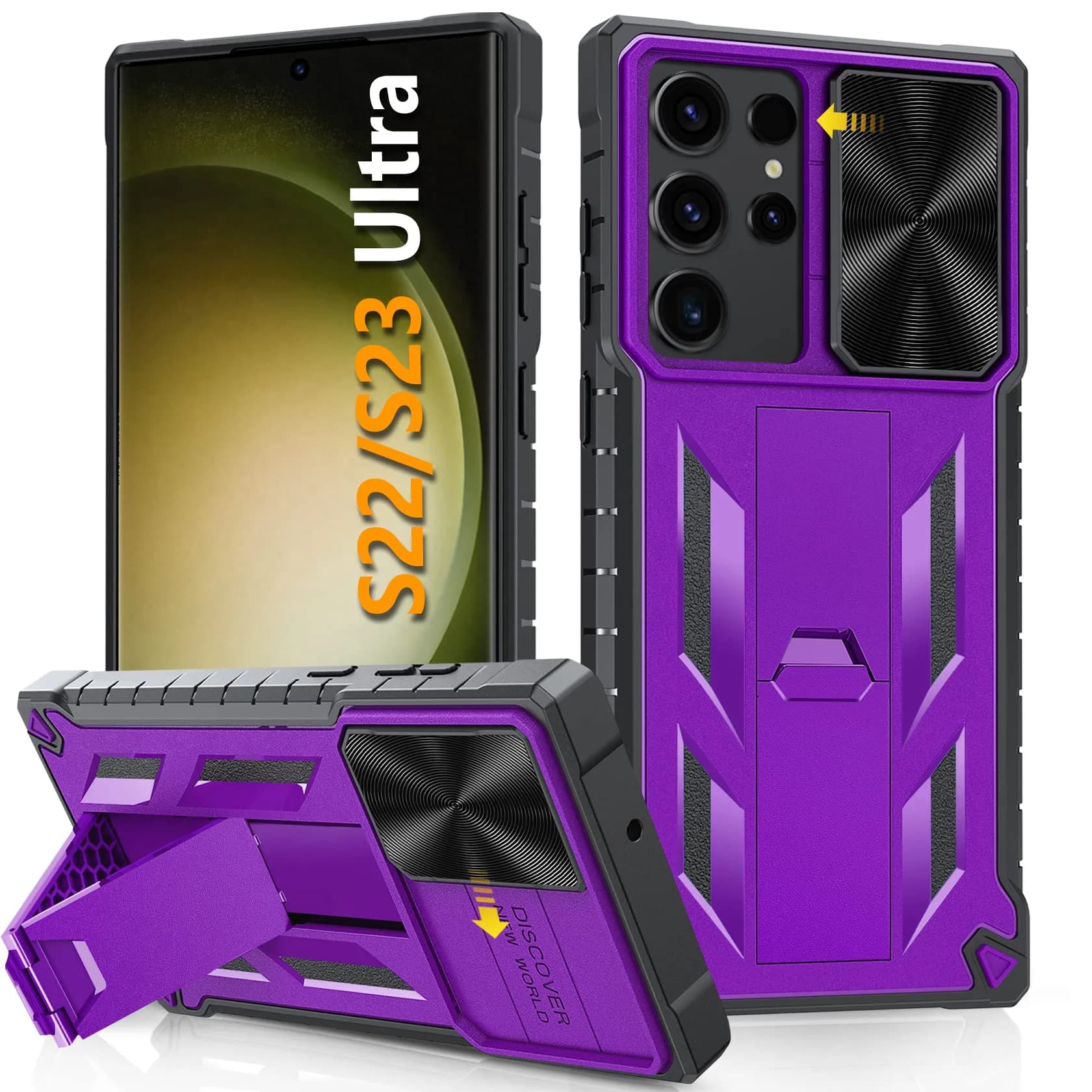 SOiOS Samsung Galaxy S23 Ultra Case with Kickstand & Slider Purple | Military Grade Heavy Duty Protection