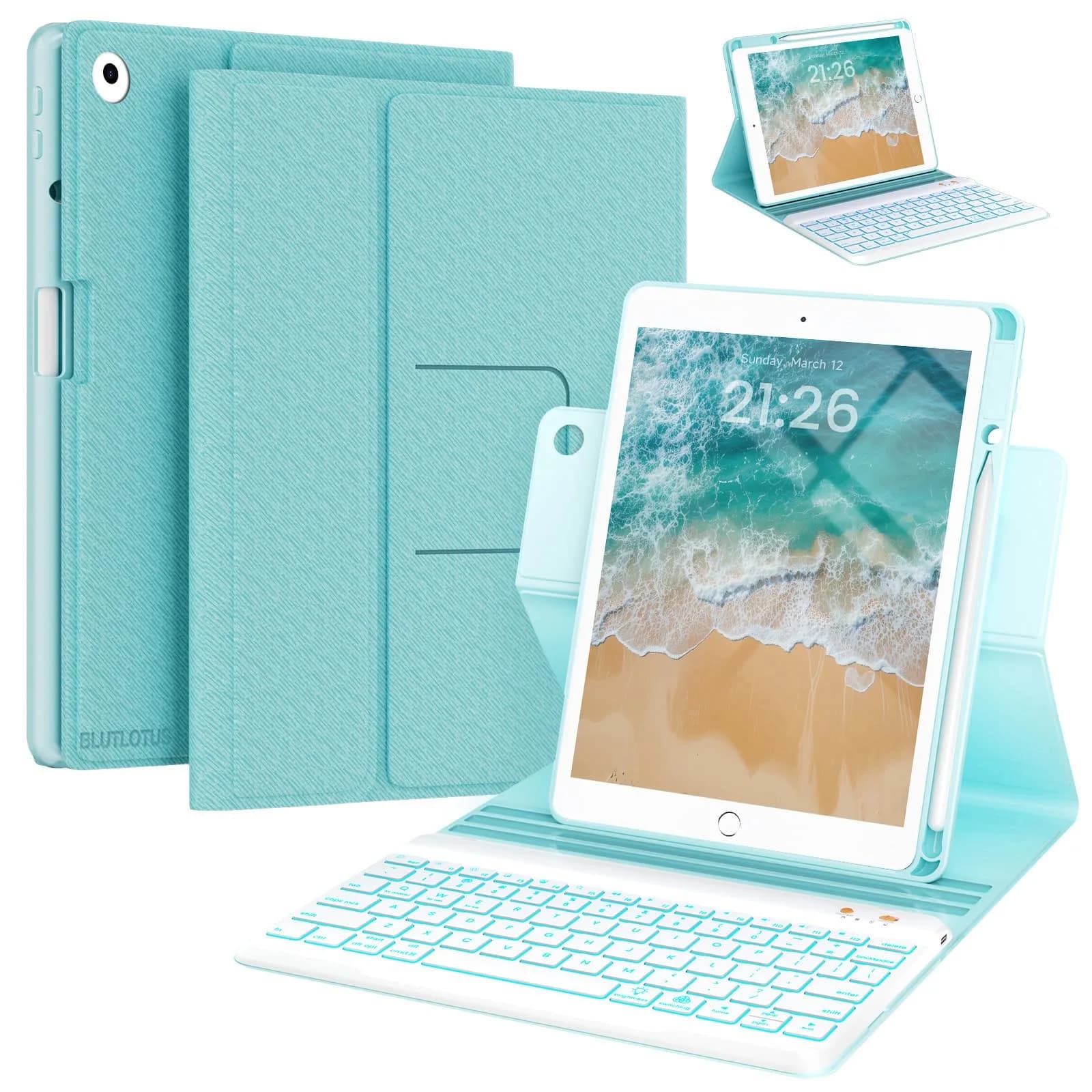 BLUTLOTUS Keyboard Case for iPad 5th/6th Gen 9.7" | Wireless Backlit Detachable Keyboard with Pencil Holder — 360 Rotatable