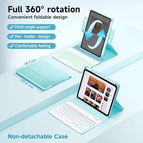 BLUTLOTUS Keyboard Case for iPad 9.7 inch 5th 6th Gen | 360° Rotatable, Backlit, Pencil Holder thumbnail 3