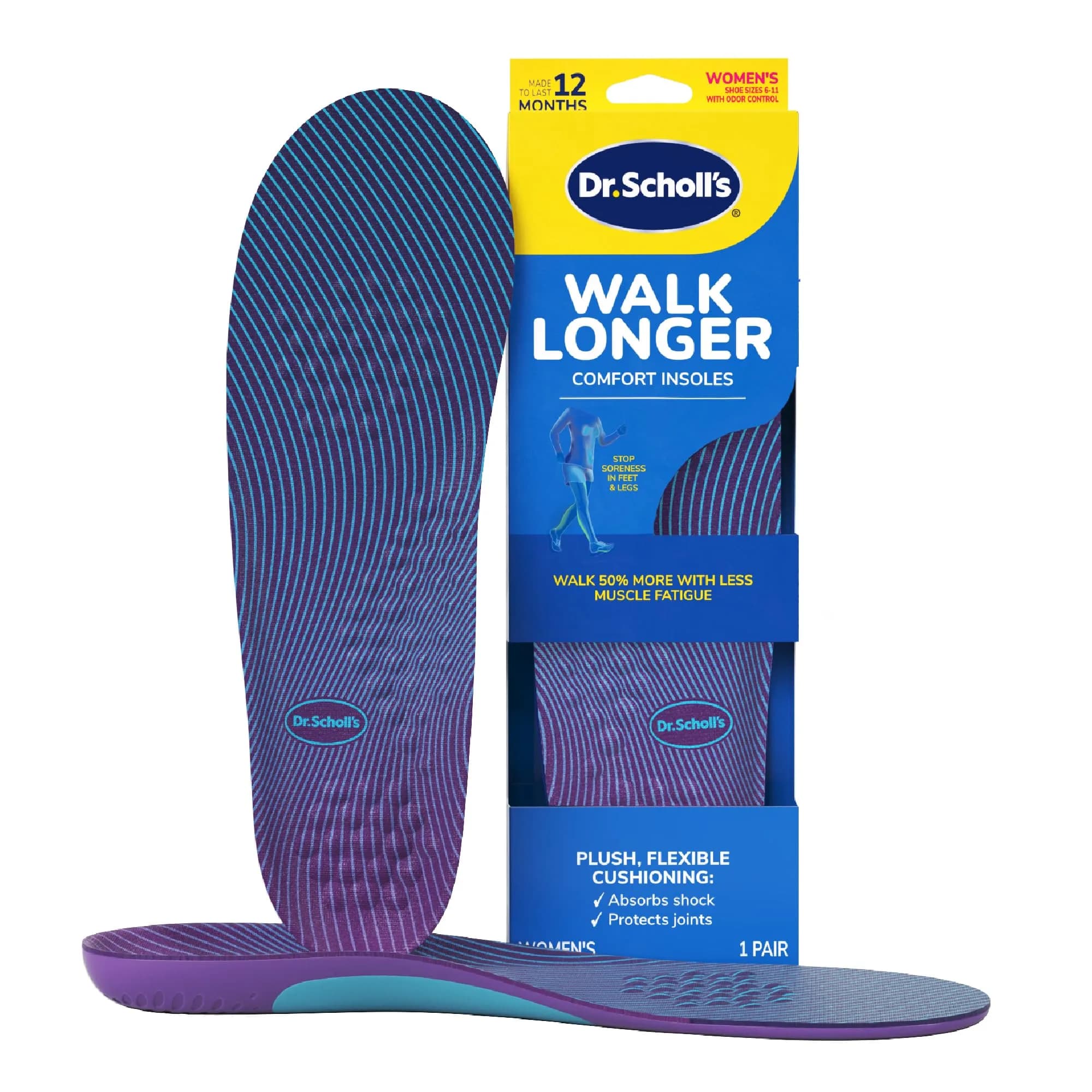 Dr. Scholl's Walk Longer Shoe Insoles for Women | All-Day Support, 1 Pair | Supports Feet & Legs
