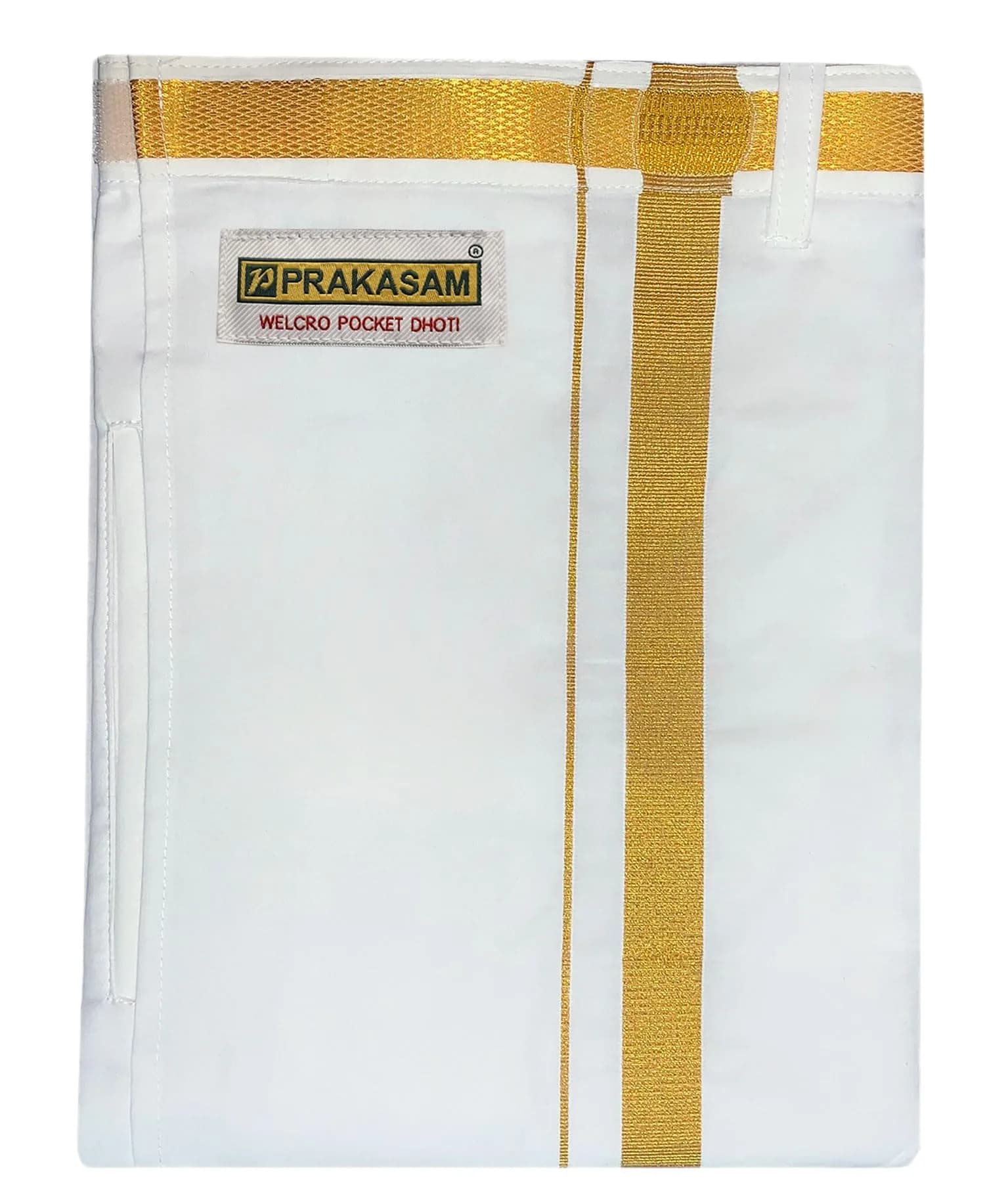 PRAKASAM COTTON Men's Ready Made Dhoti with Pocket & Velcro - White, 42 cm (16.5 in) - view 3