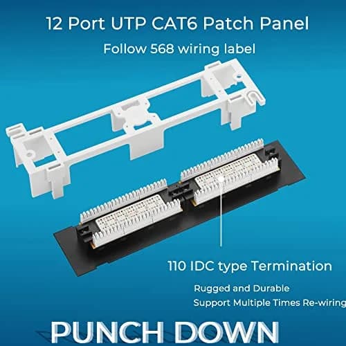 Rapink 12-Port Cat6 Ethernet Patch Panel 10Gbps | 10-Inch Width, Gold-Plated RJ45 thumbnail 5