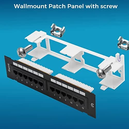 Rapink 12-Port Cat6 Ethernet Patch Panel 10Gbps | 10-Inch Width, Gold-Plated RJ45 thumbnail 6