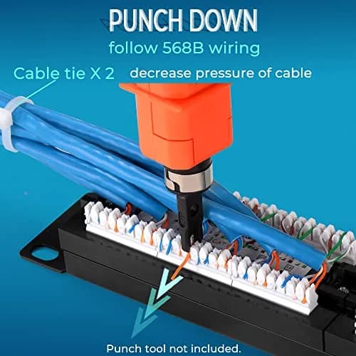 Rapink 12-Port Cat6 Ethernet Patch Panel 10Gbps | 10-Inch Width, Gold-Plated RJ45 thumbnail 3