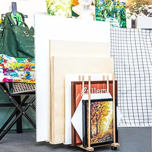 Somime Large Art Drying Rack with Four Caster Wheels | Wooden Canvas Storage Stand for Artists & Hobbyists thumbnail 6