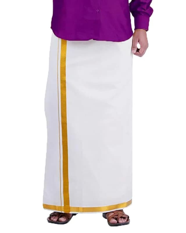 PRAKASAM COTTON White Dhoti 54 (137 cm) | Ready-Made Hook & Loop with Pocket thumbnail 4