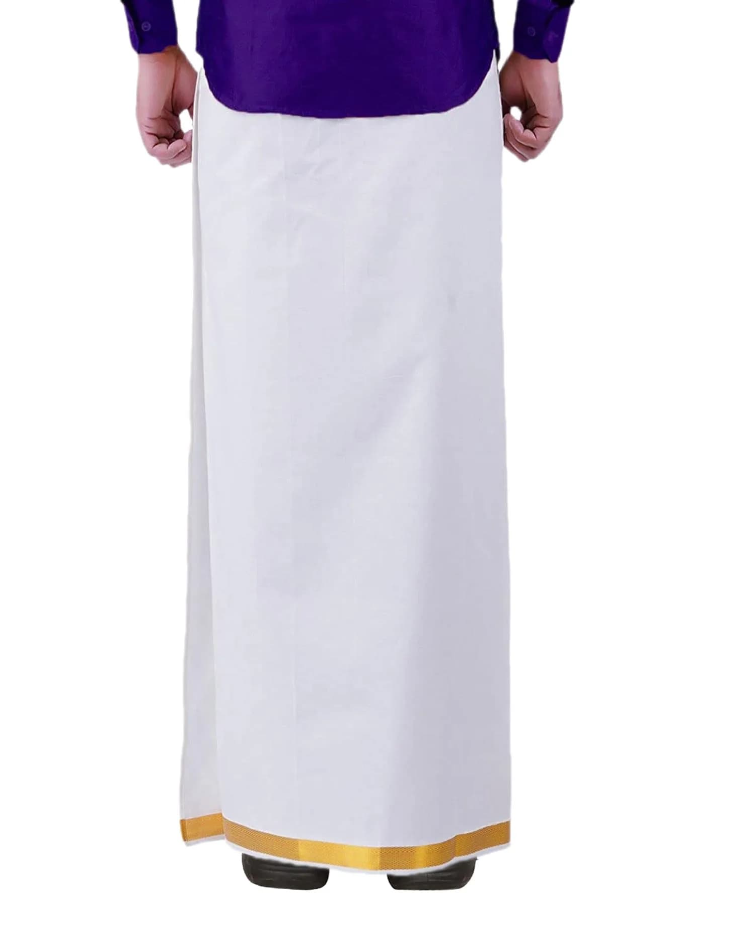 PRAKASAM COTTON White Dhoti 54 (137 cm) | Ready-Made Hook & Loop with Pocket - view 2