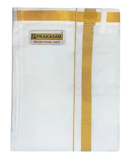 PRAKASAM COTTON White Dhoti 54 (137 cm) | Ready-Made Hook & Loop with Pocket thumbnail 3