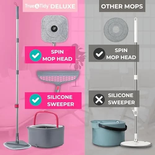 True & Tidy True Clean Spin Mop & Bucket System – Dual Compartment, 360° Swivel, Stainless Steel Handle, Microfiber Pads thumbnail 7
