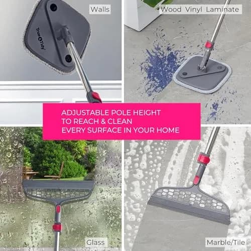 True & Tidy True Clean Spin Mop & Bucket System – Dual Compartment, 360° Swivel, Stainless Steel Handle, Microfiber Pads thumbnail 9