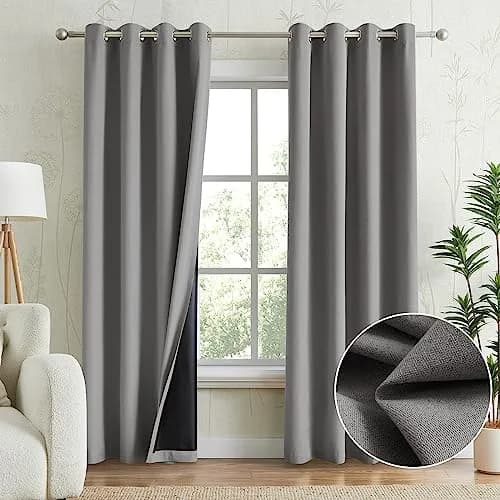Anpark Grey Blackout Curtains 52 x 96 Inch | Thermal Linen Look Grommet Drapes for Bedroom & Living Room thumbnail 1