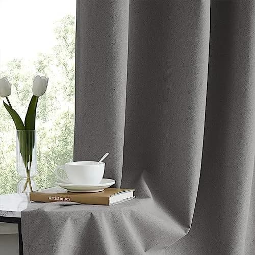 Anpark Grey Blackout Curtains 52 x 96 Inch | Thermal Linen Look Grommet Drapes for Bedroom & Living Room thumbnail 5