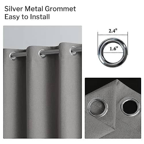 Anpark Grey Blackout Curtains 52 x 96 Inch | Thermal Linen Look Grommet Drapes for Bedroom & Living Room thumbnail 3
