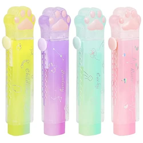 Geluode 4 Pcs Cat Paw Erasers | Retractable Rainbow Office & School Supplies thumbnail 1
