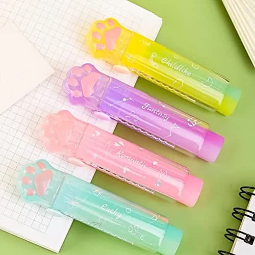 Geluode 4 Pcs Cat Paw Erasers | Retractable Rainbow Office & School Supplies thumbnail 5
