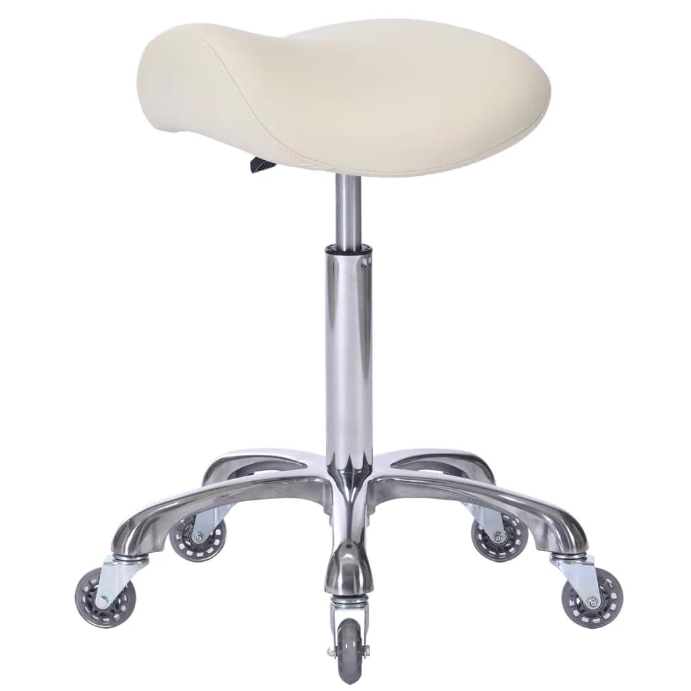 FRNIAMC Saddle Stool with Wheels | Ergonomic Height Adjustable for Clinic & Salon (Beige, 20-29.5 Inches)