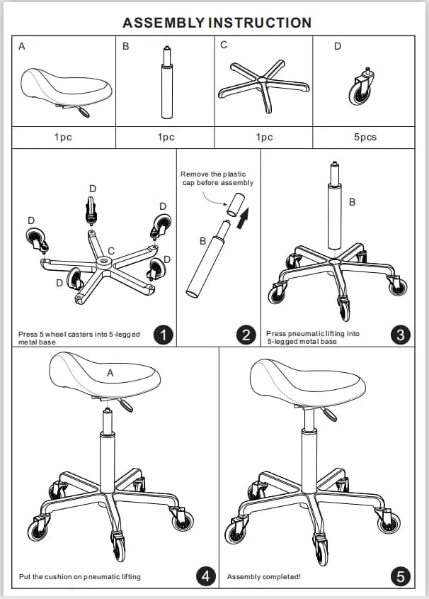 FRNIAMC Saddle Stool with Wheels | Ergonomic Height Adjustable for Clinic & Salon (Beige, 20-29.5 Inches) thumbnail 5