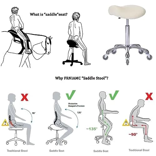 FRNIAMC Saddle Stool with Wheels | Ergonomic Height Adjustable for Clinic & Salon (Beige, 20-29.5 Inches) thumbnail 3