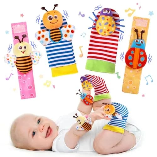 PADONISE Baby Wrist Rattle Socks and Foot Finder Set | Soft, Safe & Stimulating Baby Toys thumbnail 1