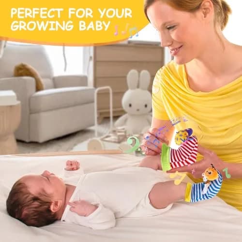 PADONISE Baby Wrist Rattle Socks and Foot Finder Set | Soft, Safe & Stimulating Baby Toys thumbnail 4