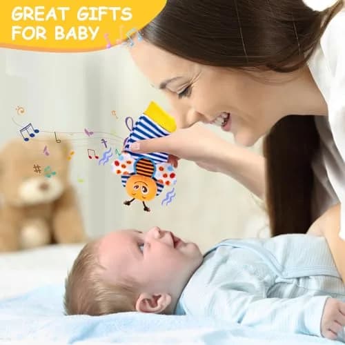 PADONISE Baby Wrist Rattle Socks and Foot Finder Set | Soft, Safe & Stimulating Baby Toys thumbnail 5