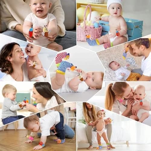 PADONISE Baby Wrist Rattle Socks and Foot Finder Set | Soft, Safe & Stimulating Baby Toys thumbnail 6