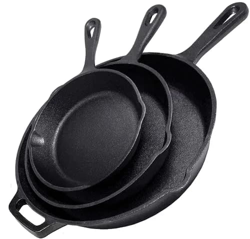 Simple Chef Cast Iron Skillet 3-Piece Set - 12" 10" 8" Heavy-Duty Pre-Seasoned Cookware thumbnail 1