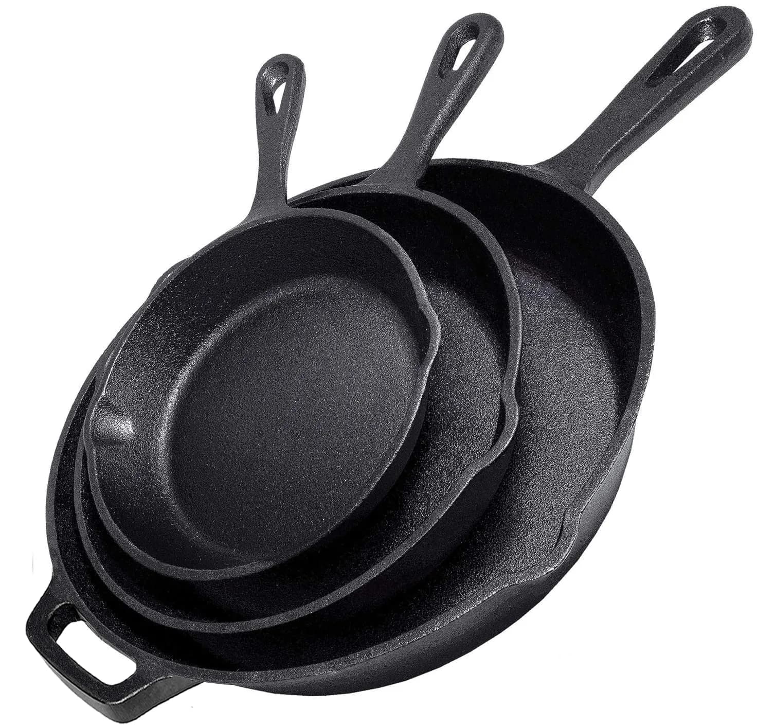 Simple Chef Cast Iron Skillet 3-Piece Set - 12" 10" 8" Heavy-Duty Pre-Seasoned Cookware — 8”/10”/12” Skillet Set
