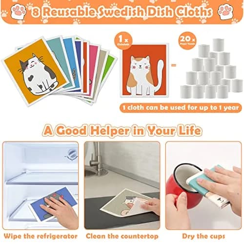 Lucomb Reusable Swedish Dish Cloths 8 Pack (20cm x 18cm / 8in x 7in) | Biodegradable & Odor-Resistant Kitchen Wipes thumbnail 4