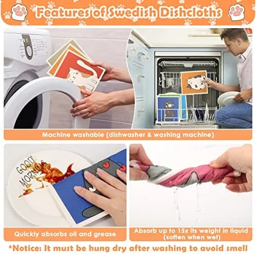 Lucomb Reusable Swedish Dish Cloths 8 Pack (20cm x 18cm / 8in x 7in) | Biodegradable & Odor-Resistant Kitchen Wipes thumbnail 3