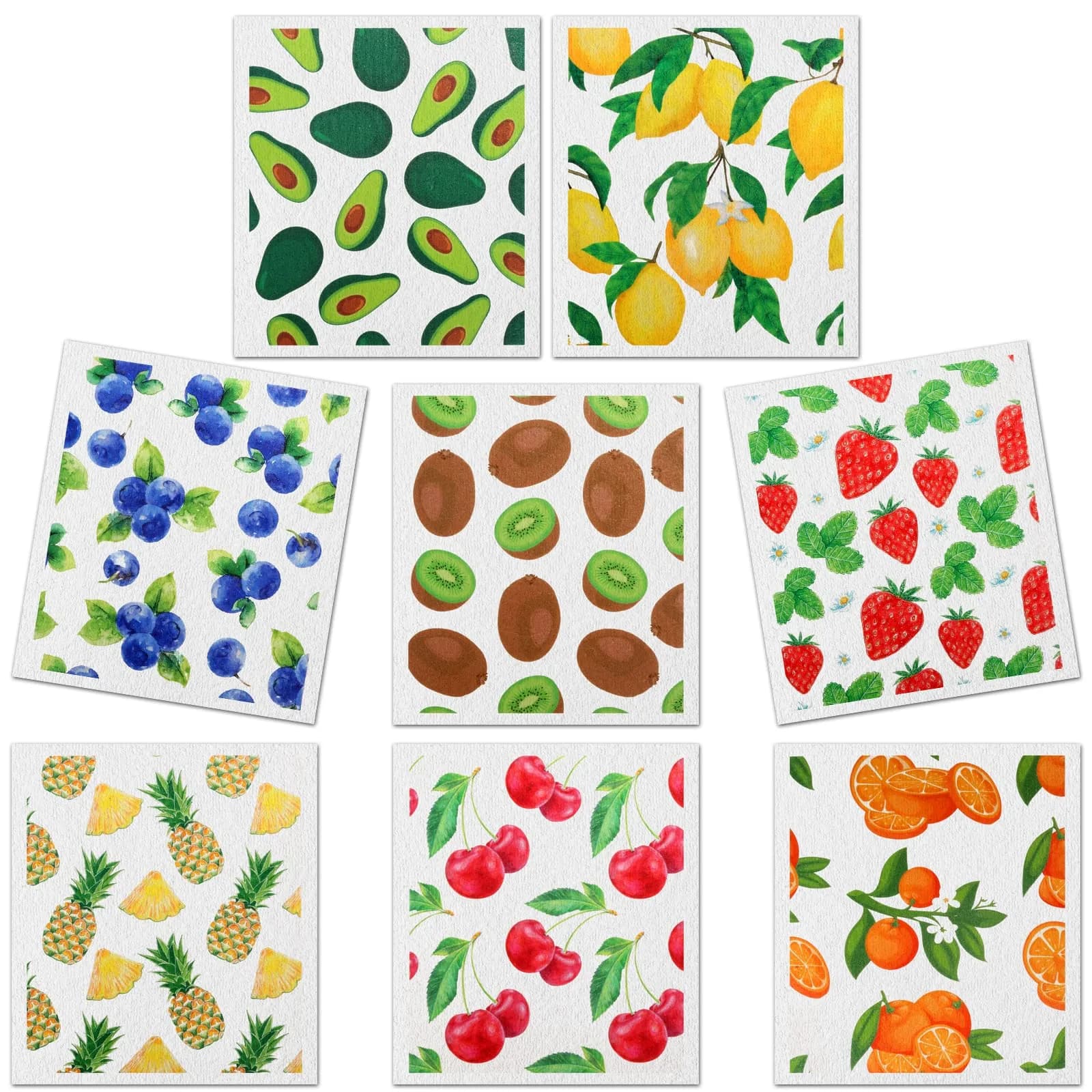 Lucomb Reusable Swedish Dish Cloths 8 Pack (20cm x 18cm / 8in x 7in) | Biodegradable & Odor-Resistant Kitchen Wipes — Mixed Fruit