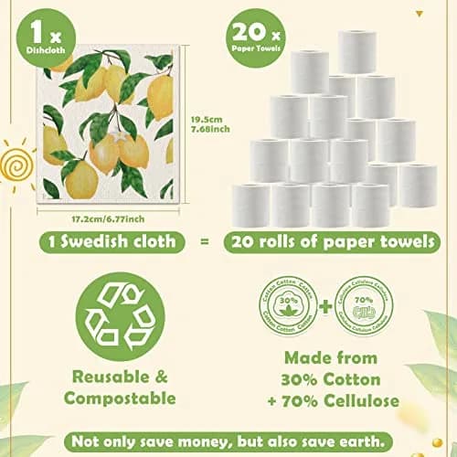 Lucomb Reusable Swedish Dish Cloths 8 Pack (20cm x 18cm) | Biodegradable Kitchen Wipes for Home Cleaning thumbnail 4