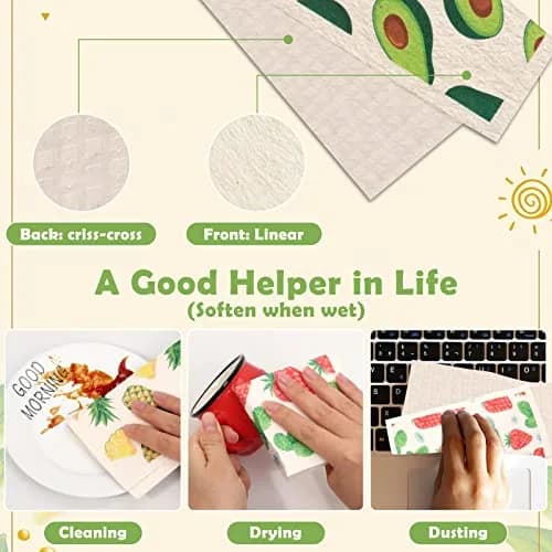 Lucomb Reusable Swedish Dish Cloths 8 Pack (20cm x 18cm) | Biodegradable Kitchen Wipes for Home Cleaning thumbnail 5