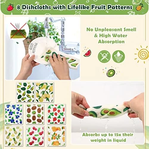Lucomb Reusable Swedish Dish Cloths 8 Pack (20cm x 18cm) | Biodegradable Kitchen Wipes for Home Cleaning thumbnail 6