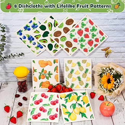 Lucomb Reusable Swedish Dish Cloths 8 Pack (20cm x 18cm) | Biodegradable Kitchen Wipes for Home Cleaning thumbnail 2