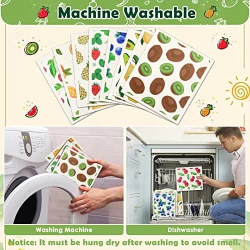 Lucomb Reusable Swedish Dish Cloths 8 Pack (20cm x 18cm) | Biodegradable Kitchen Wipes for Home Cleaning thumbnail 3