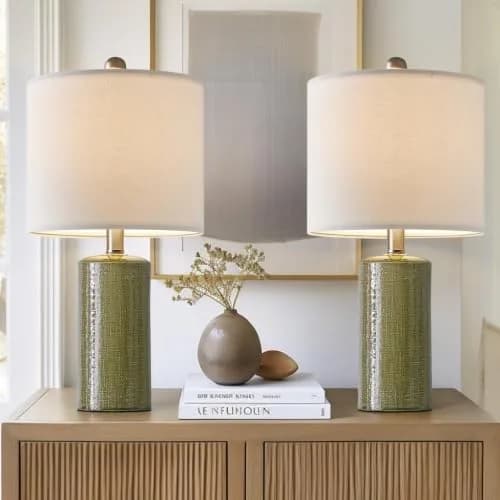G-SAFAVA Modern Ceramic Table Lamps Set of 2, Green, 51.44 cm (20.25") | Artistic Touch for Living Rooms thumbnail 1