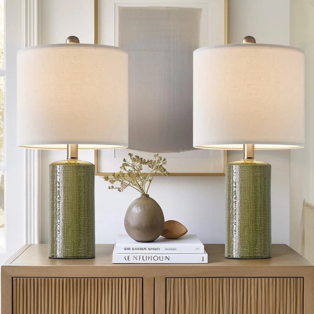 G-SAFAVA Modern Ceramic Table Lamps Set of 2, Green, 51.44 cm (20.25") | Artistic Touch for Living Rooms
