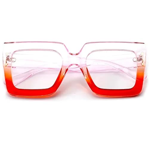 Breaksun Oversized Blue Light Glasses for Women Fashion Thick Square Computer Eyewear Non-Prescription Black Glasses (Purple Red) | Stylish & Protective thumbnail 1