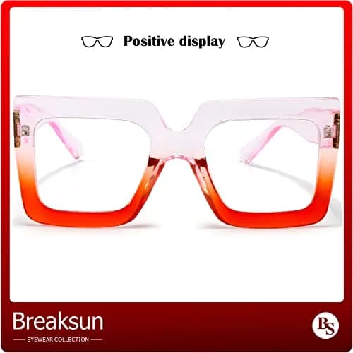 Breaksun Oversized Blue Light Glasses for Women Fashion Thick Square Computer Eyewear Non-Prescription Black Glasses (Purple Red) | Stylish & Protective thumbnail 4