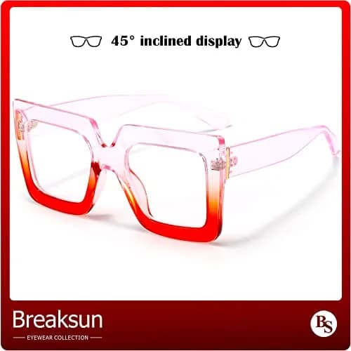 Breaksun Oversized Blue Light Glasses for Women Fashion Thick Square Computer Eyewear Non-Prescription Black Glasses (Purple Red) | Stylish & Protective thumbnail 5