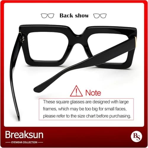 Breaksun Oversized Blue Light Glasses for Women Fashion Thick Square Computer Eyewear Non-Prescription Black thumbnail 4