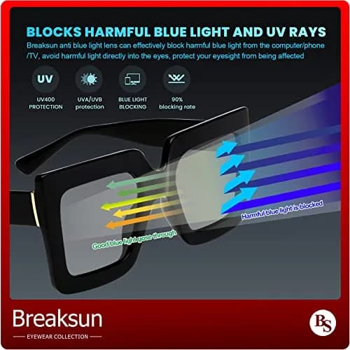 Breaksun Oversized Blue Light Glasses for Women Fashion Thick Square Computer Eyewear Non-Prescription Black thumbnail 6