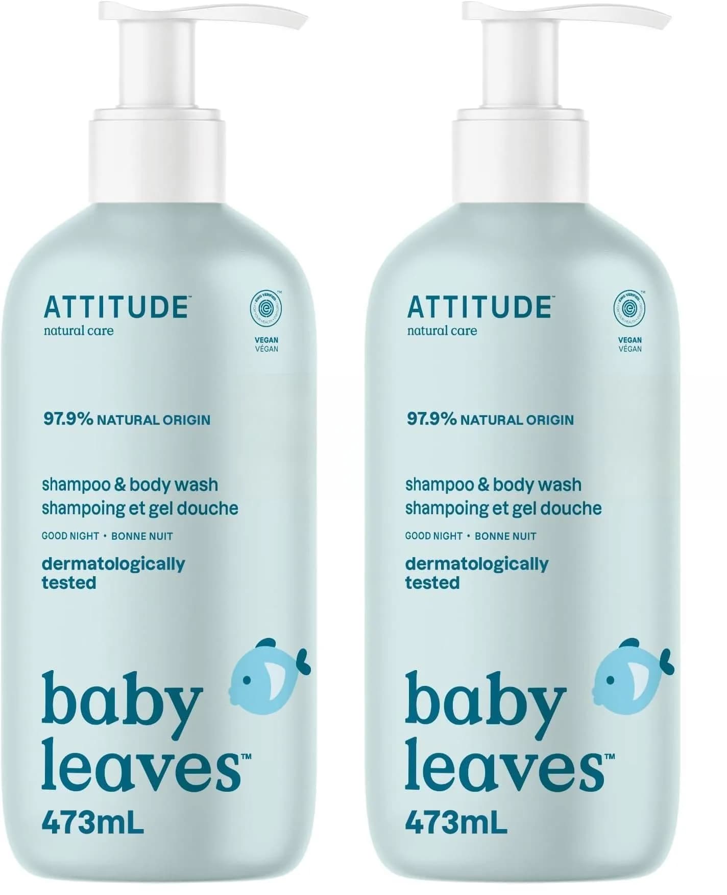 ATTITUDE Baby 2-in-1 Shampoo and Body Wash, Almond Milk & Blueberry Leaf, 946ml (32 Fl Oz) Pack of 2 | EWG Verified Hypoallergenic Formula - main product image