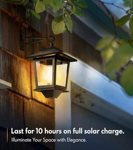 PASAMIC 2 Pack Solar Wall Lanterns with 4 Solar Panels, Dusk to Dawn Sconce, 3000K Warm White | Modern Outdoor Hanging Lights thumbnail 2