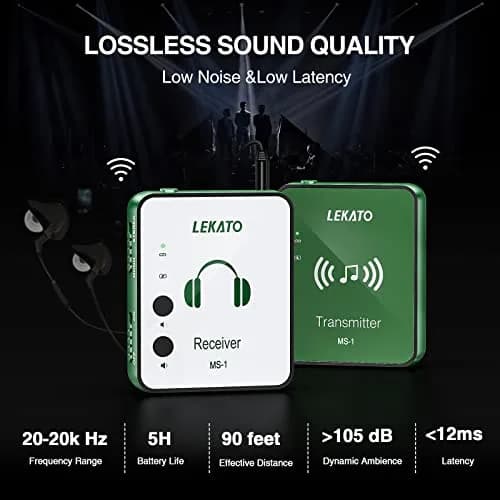 LEKATO 2.4G Wireless In-Ear Monitor System Green | 5-Hour Battery Life thumbnail 4